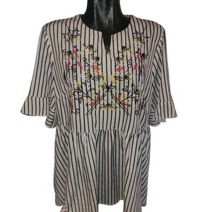 Shein Striped Embroidered Short Sleeve Top Sz.1XL